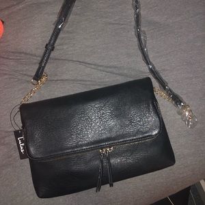 Black faux leather clutch